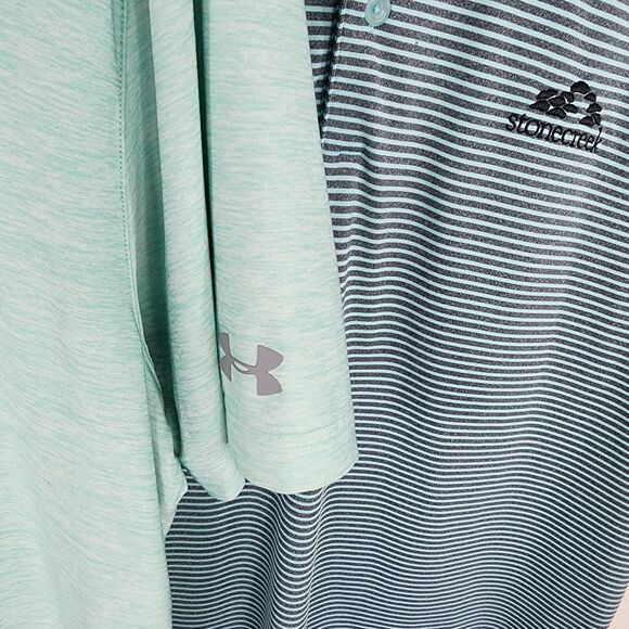 2 Under Armour Golf Polo Shirts Men L Loose Fit Heatgear Stonecreek Logo Green - Picture 3 of 12
